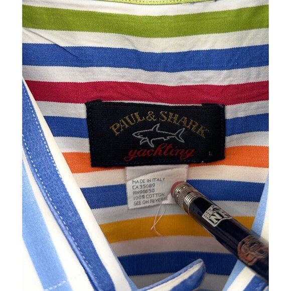 Paul & Shark Yachting Button-Down Shirt Striped Multicolor Sz L - Picture 2 of 4